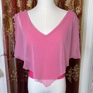 Pink Mesh V-Neck Shawl Top